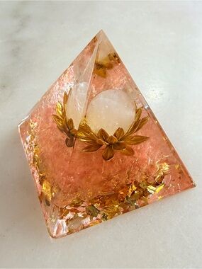 Gold Lotus Flower Orgonite Pink Opal Meditation Pyramid